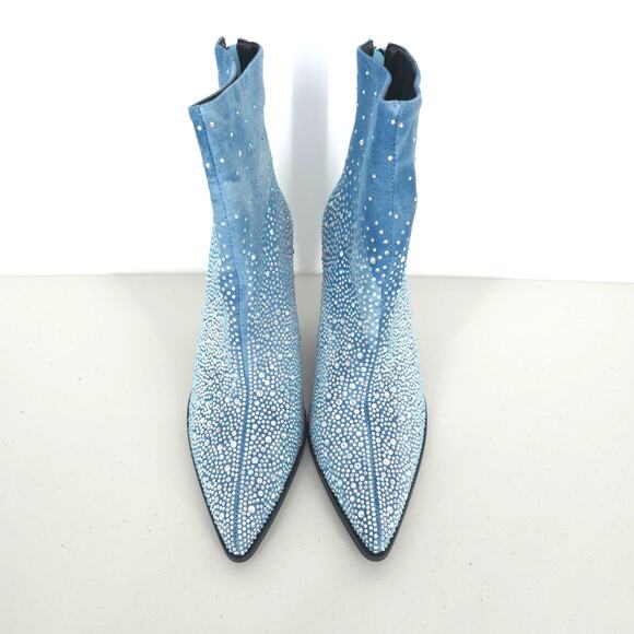 Azalea Wang Soulard Denim Western Rhinestone Booties Size 8.5 - Picture 3 of 16